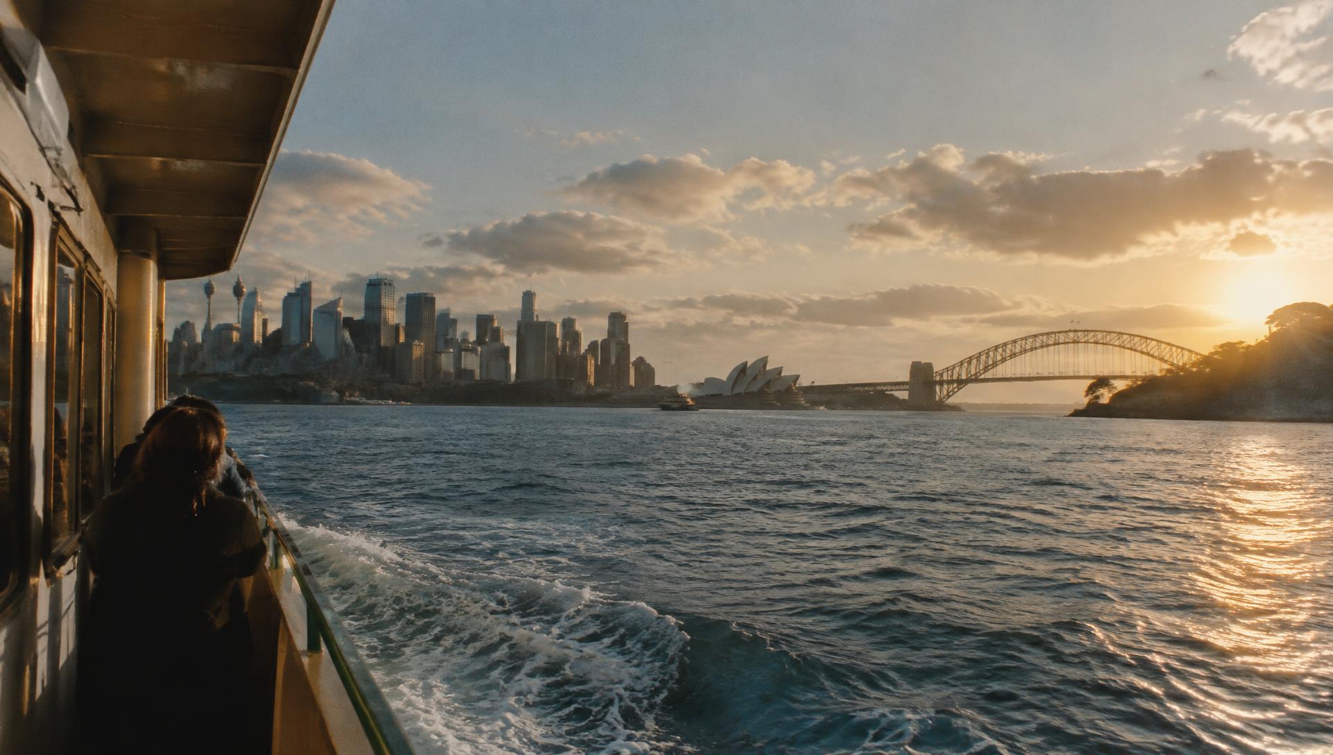 Sydney Harbour seen from a ferry in late afternoon light